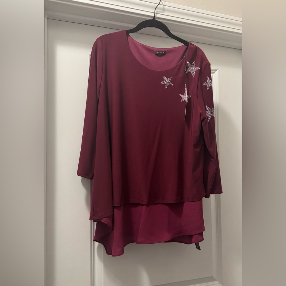 Elegant Burgundy Star Long Sleeve Top